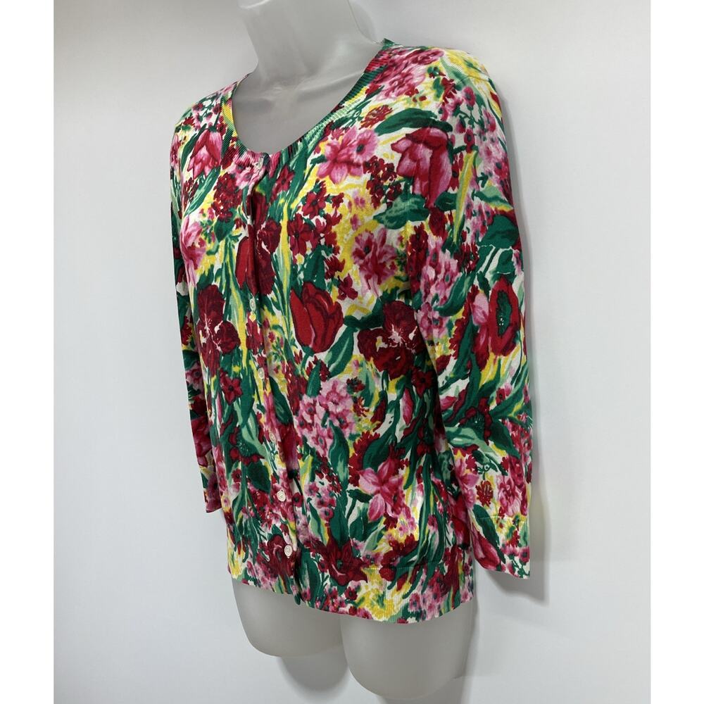 Talbots Charming 3/4 Sleeve Cardigan Button Front Spring Floral Size Small - Picture 3 of 7